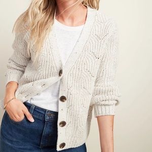 Old Navy Cream Open Knit Cardigan with Tortoise Shell Buttons. Size medium.